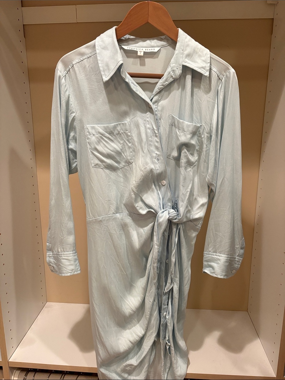 Veronica Beard Light Blue Long-Sleeve Tie-Front Shirt Dress